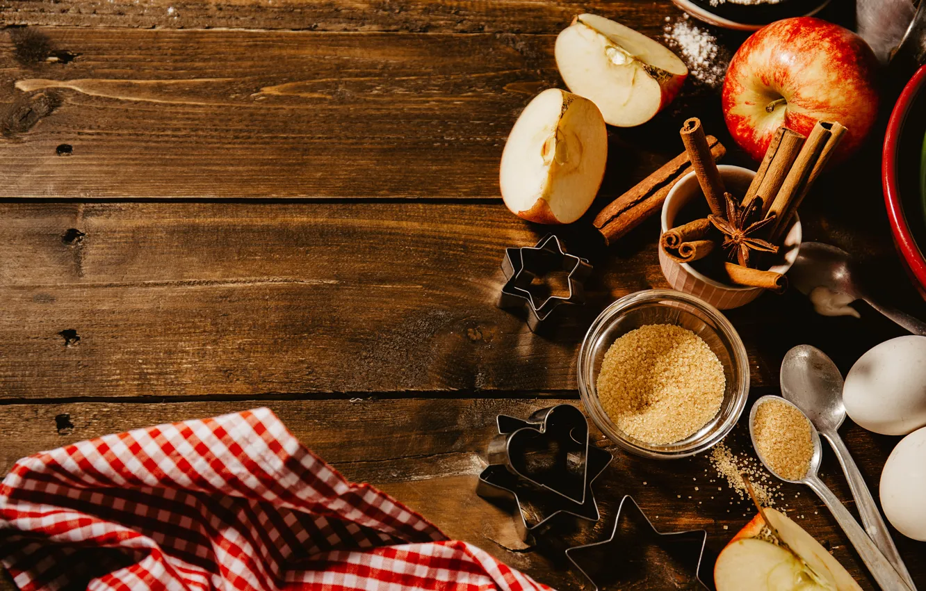 Photo wallpaper apples, sugar, cinnamon