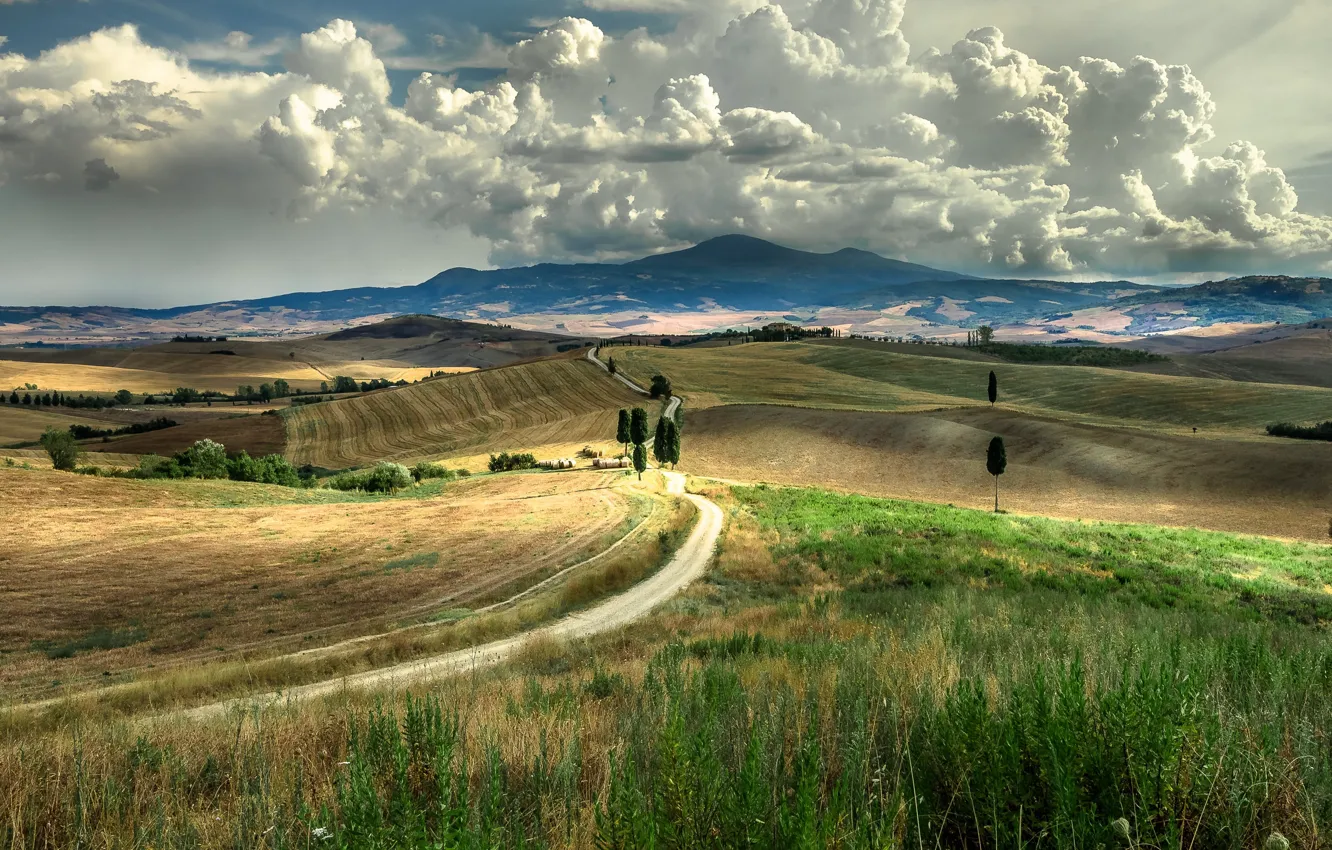 Photo wallpaper Clouds, Summer, Tuscany