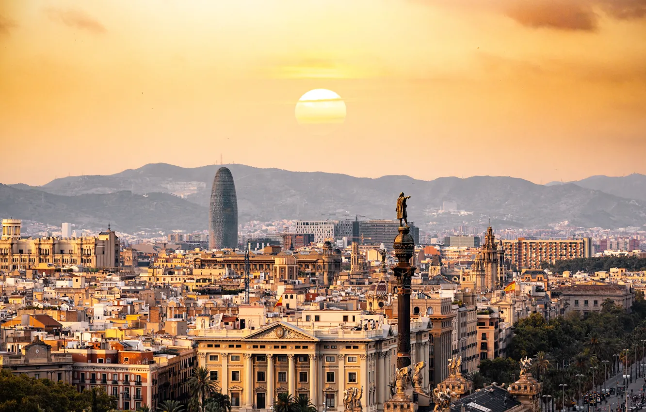 Photo wallpaper The sun, The city, House, Building, City, House, Architecture, Spain