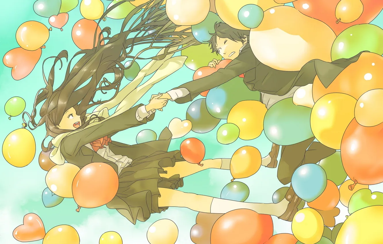 Photo wallpaper the sky, girl, clouds, hair, art, pair, guy, two