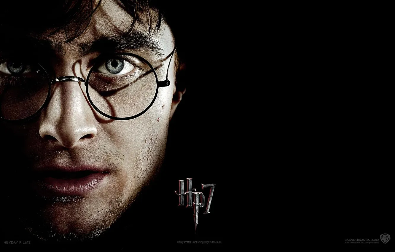Photo wallpaper face, glasses, Harry Potter, black background, Harry Potter and the Deathly Hallows, Harry Potter and …