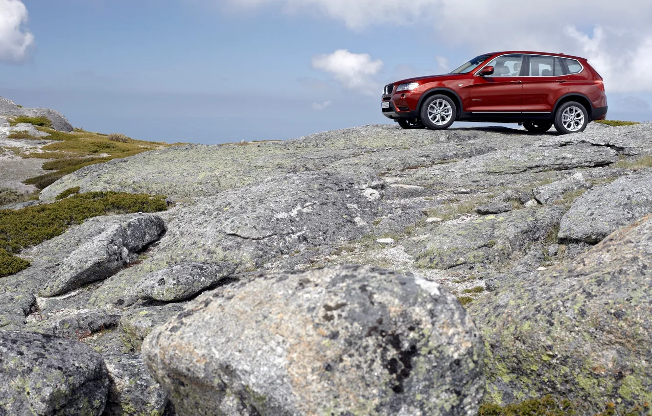 Photo wallpaper machine, stones, bmw