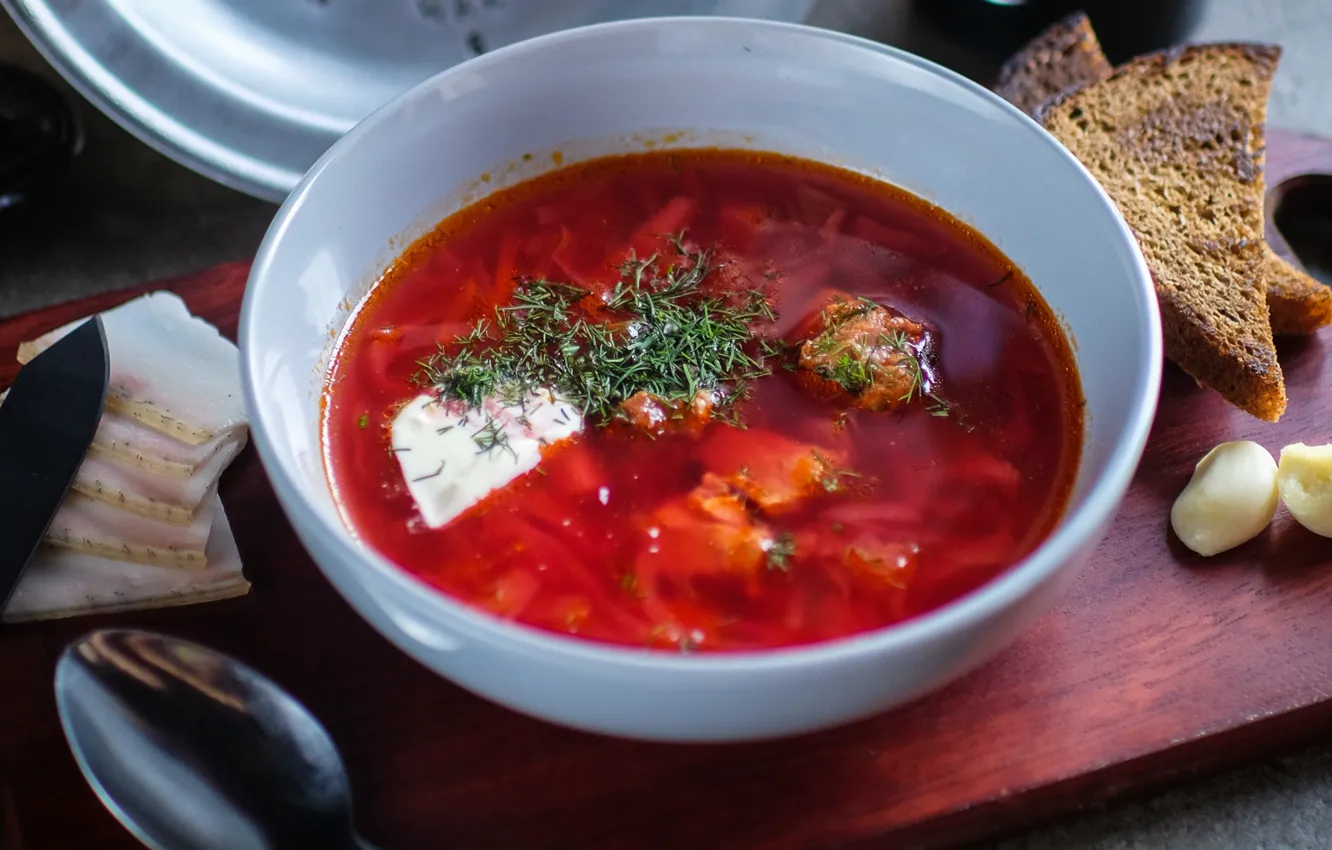 Photo wallpaper bread, soup, garlic, fat
