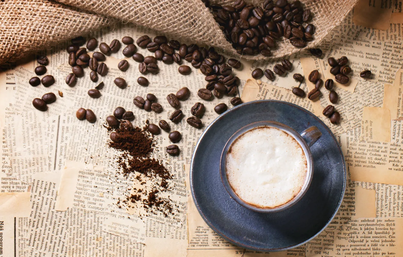 Photo wallpaper coffee, grain, Cup, cappuccino, cup, coffee, coffee, cappuccino •