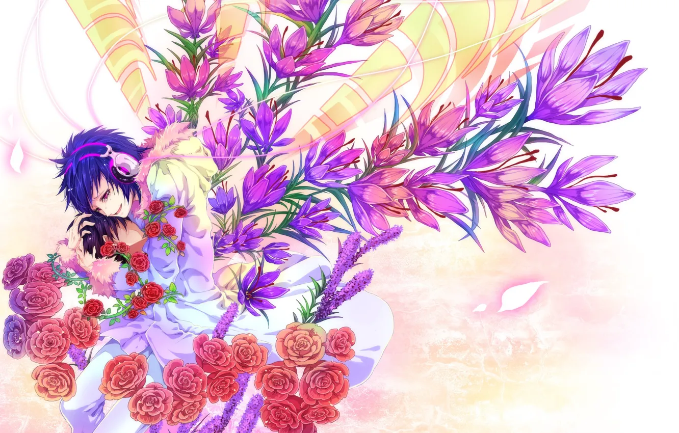 Photo wallpaper flowers, anime, art, Durarara!!, The headless horseman, Of Izaya Orihara