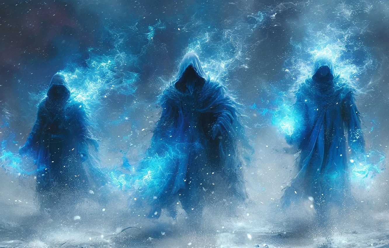 Photo wallpaper cloak, Ghost, hood, fantasy, trio