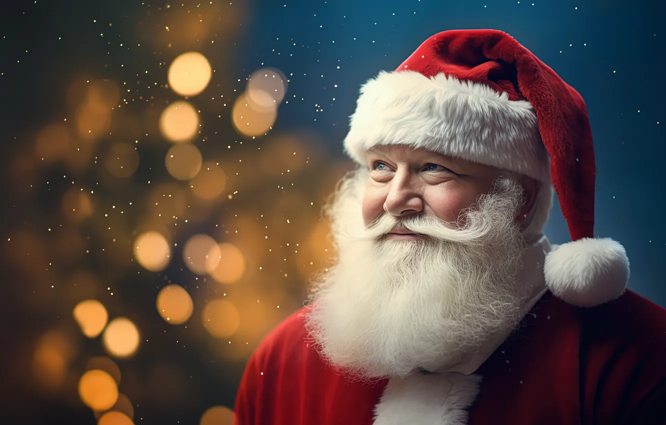 Photo wallpaper winter, look, snow, night, face, lights, smile, new year