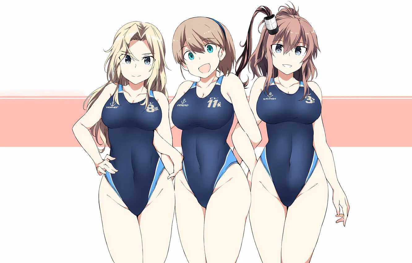 Photo wallpaper sexy, cleavage, long hair, girls, brown hair, boobs, anime, blue eyes