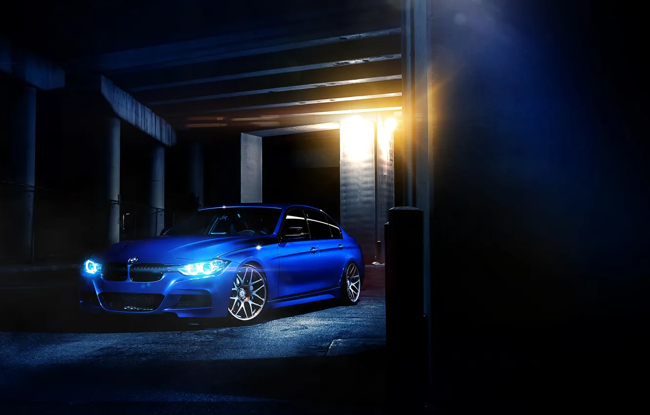 Photo wallpaper blue, BMW, BMW, columns, blue, 335i, F30, tinted