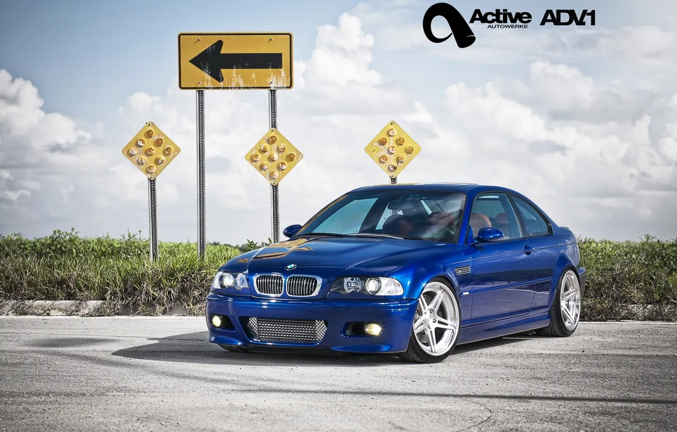 Photo wallpaper the sky, grass, clouds, blue, the inscription, sign, tuning, BMW