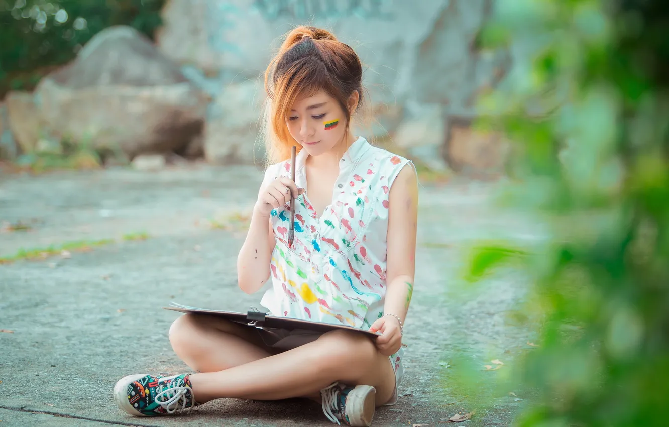 Photo wallpaper girl, background, book
