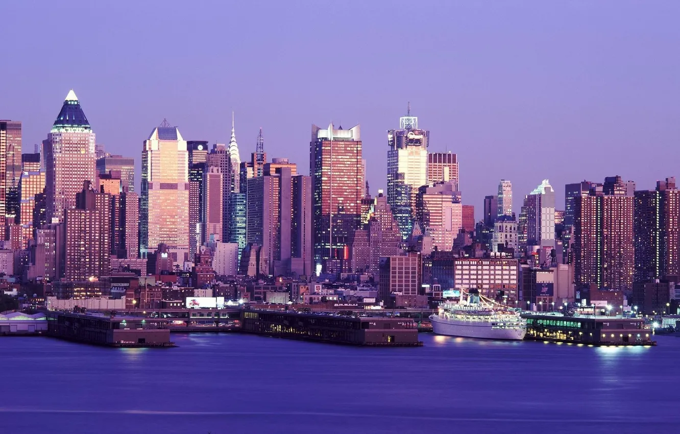 Photo wallpaper blue, the city, lights, panorama