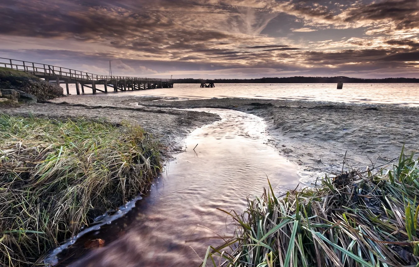 Photo wallpaper landscape, bridge, river