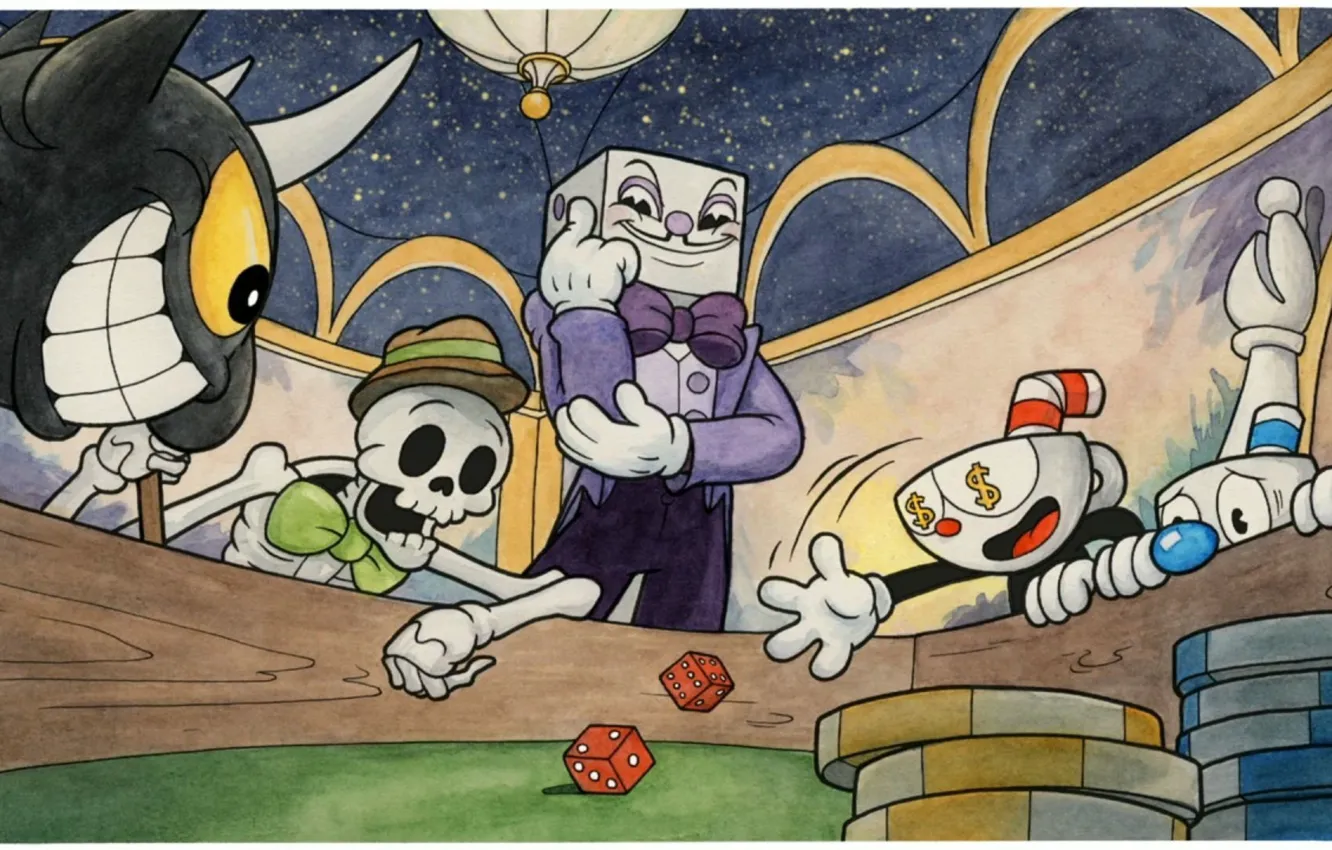 Photo wallpaper game, devil, DICE, casino, Cuphead, platformer, Gambling