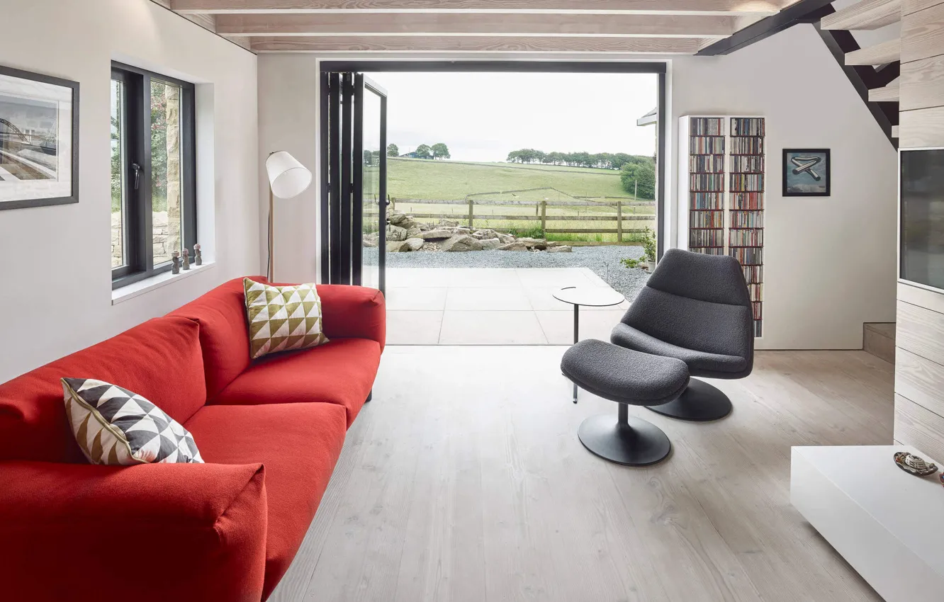 Photo wallpaper design, style, interior, chair, UK, living room, United Kingdom, stone cottage