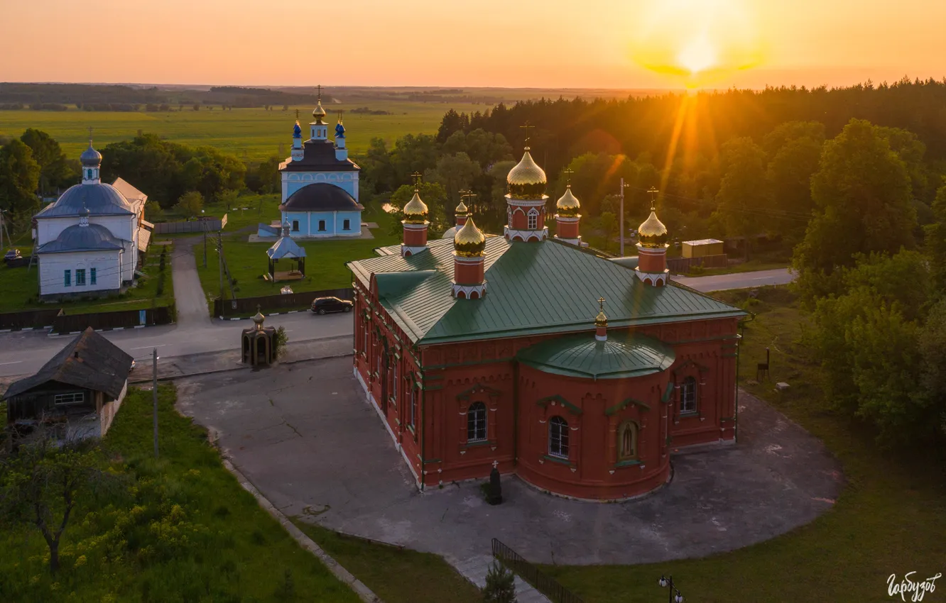 Photo wallpaper the sun, rays, landscape, sunset, nature, the monastery, Ilya Garbuzov, Svyato-Vvedenskaya Zhabynskaya Makaryevskaya desert