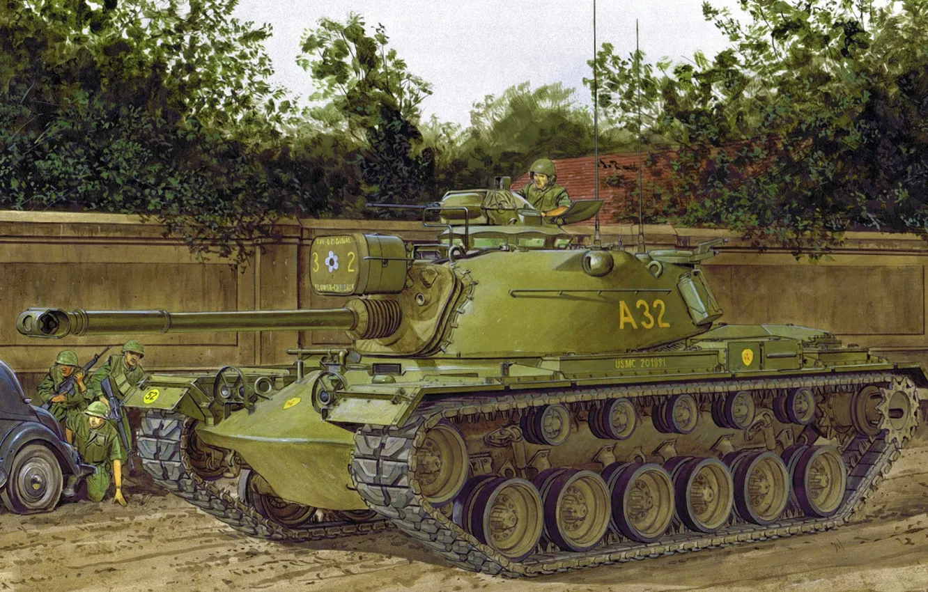 Photo wallpaper war, art, painting, tank, M48 Patton