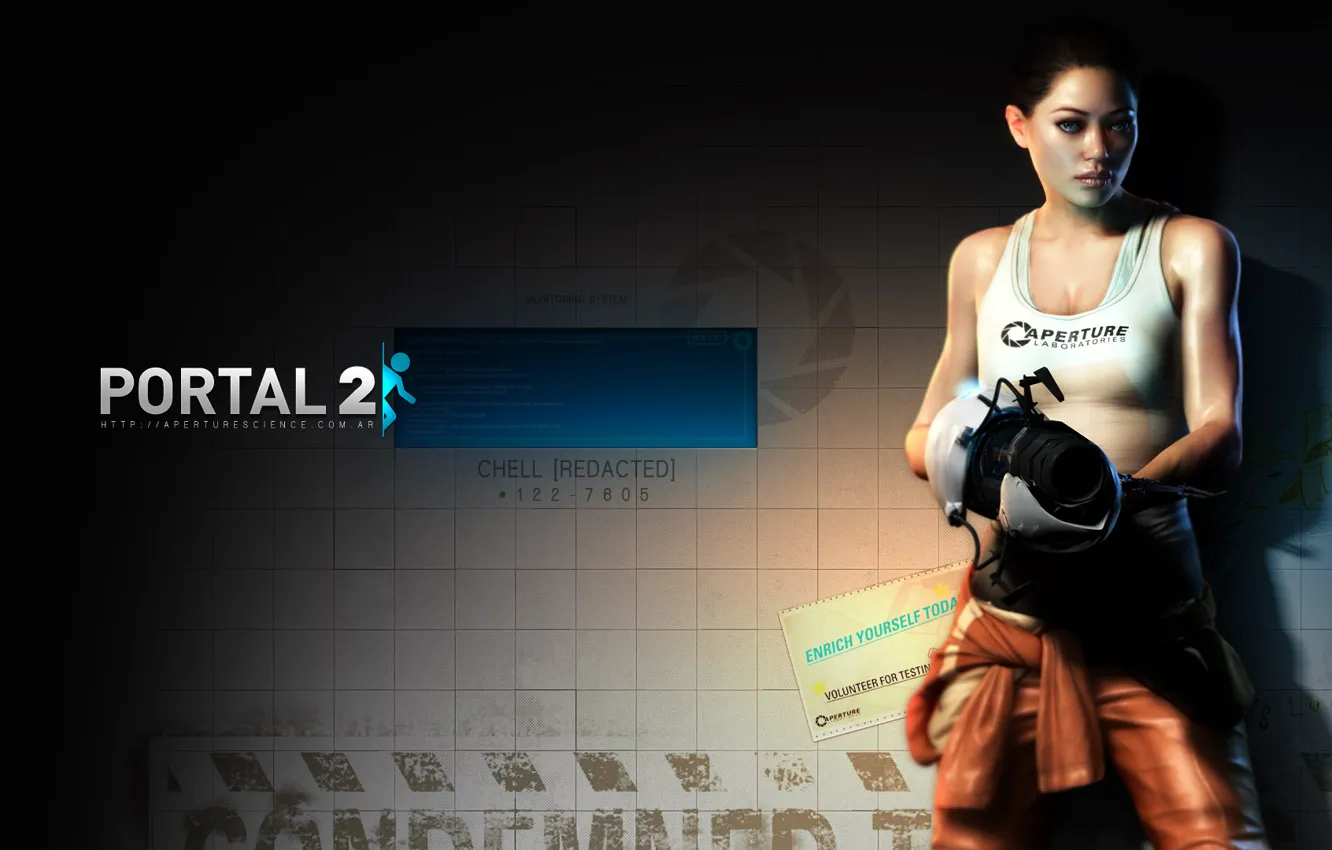 Photo wallpaper girl, the portal, portal, Portal 2, The portal gun
