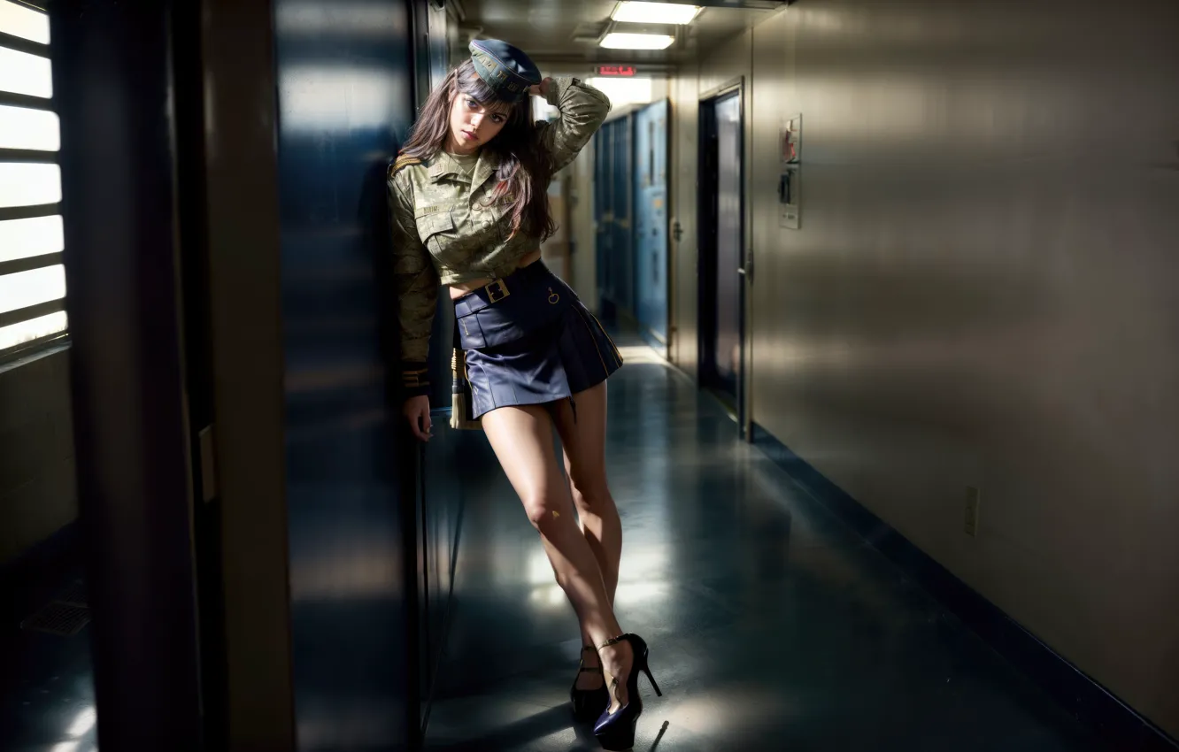 Photo wallpaper girl, soldier, beauty