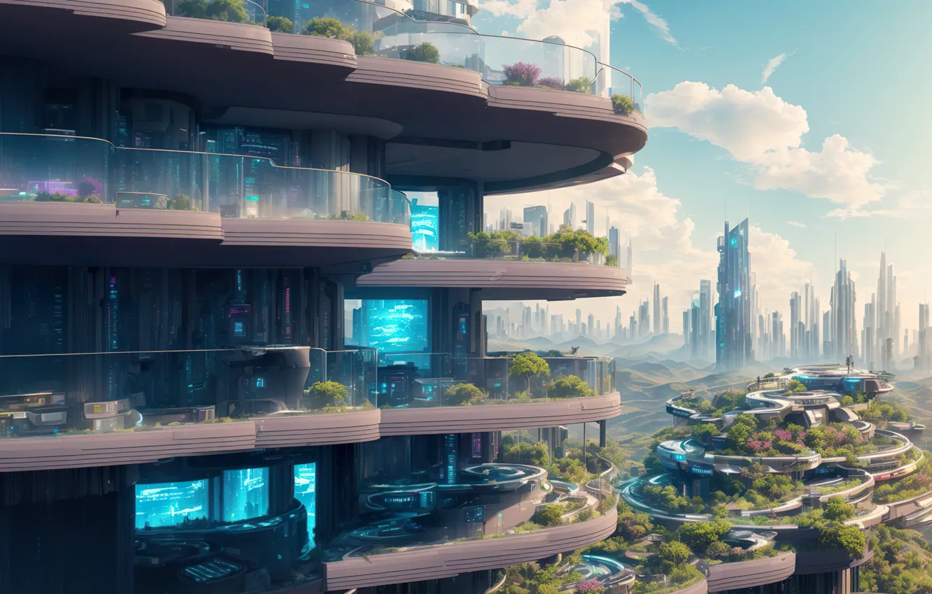 Photo wallpaper city, landscape, art, fantastic, Future, digital art, futuristic, Cyberpunk