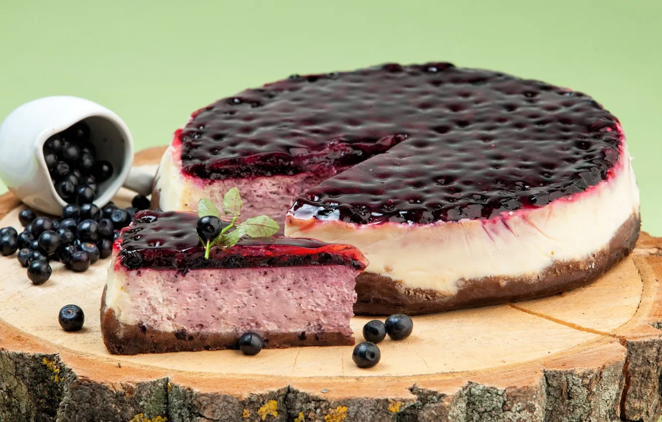 Photo wallpaper berries, blueberries, cake, cheesecake