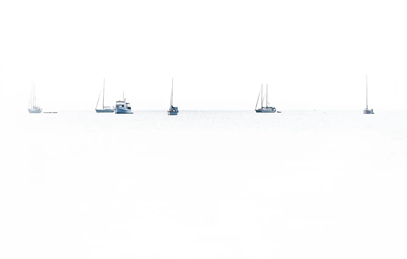 Photo wallpaper ocean, smoke, fog, boats, white out