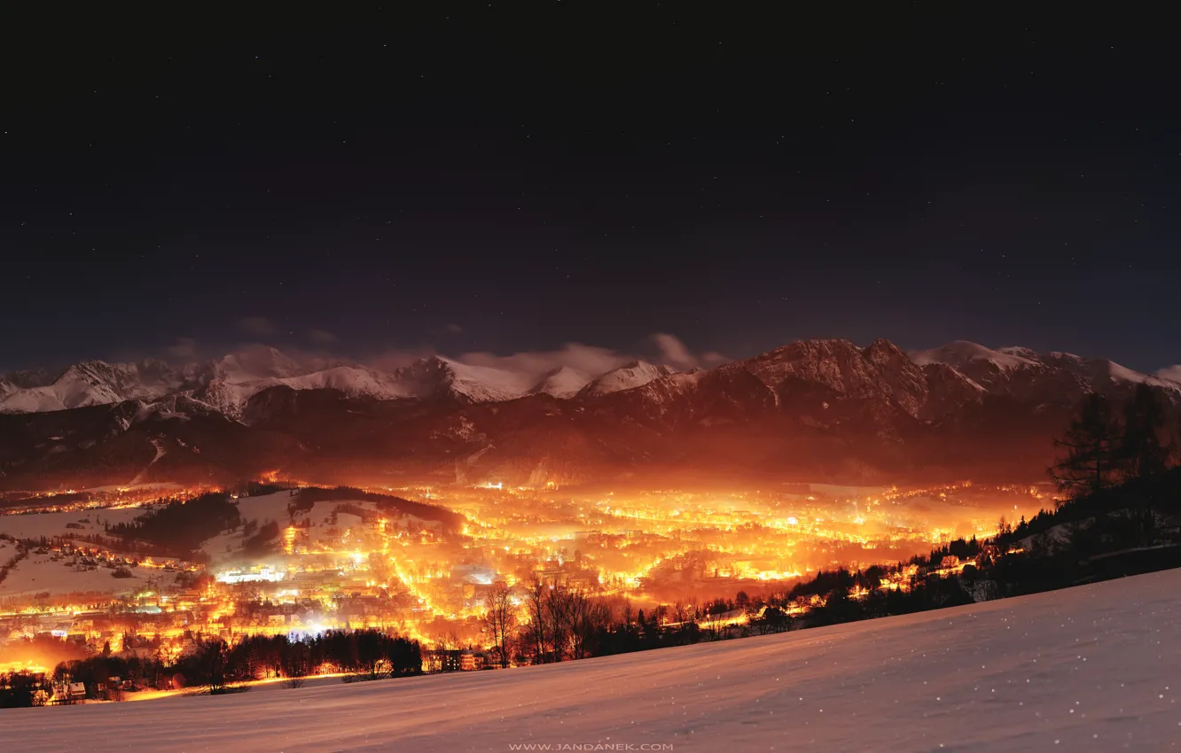 Photo wallpaper night, winter, mountain, snow, Zakopane