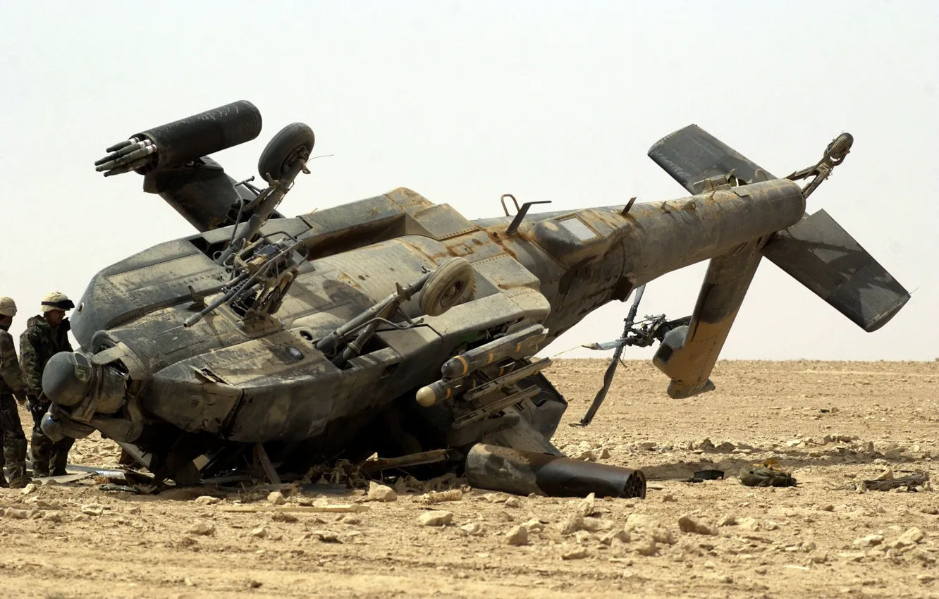 Photo wallpaper the crash, Iraq, AH-64 Apache, pustina