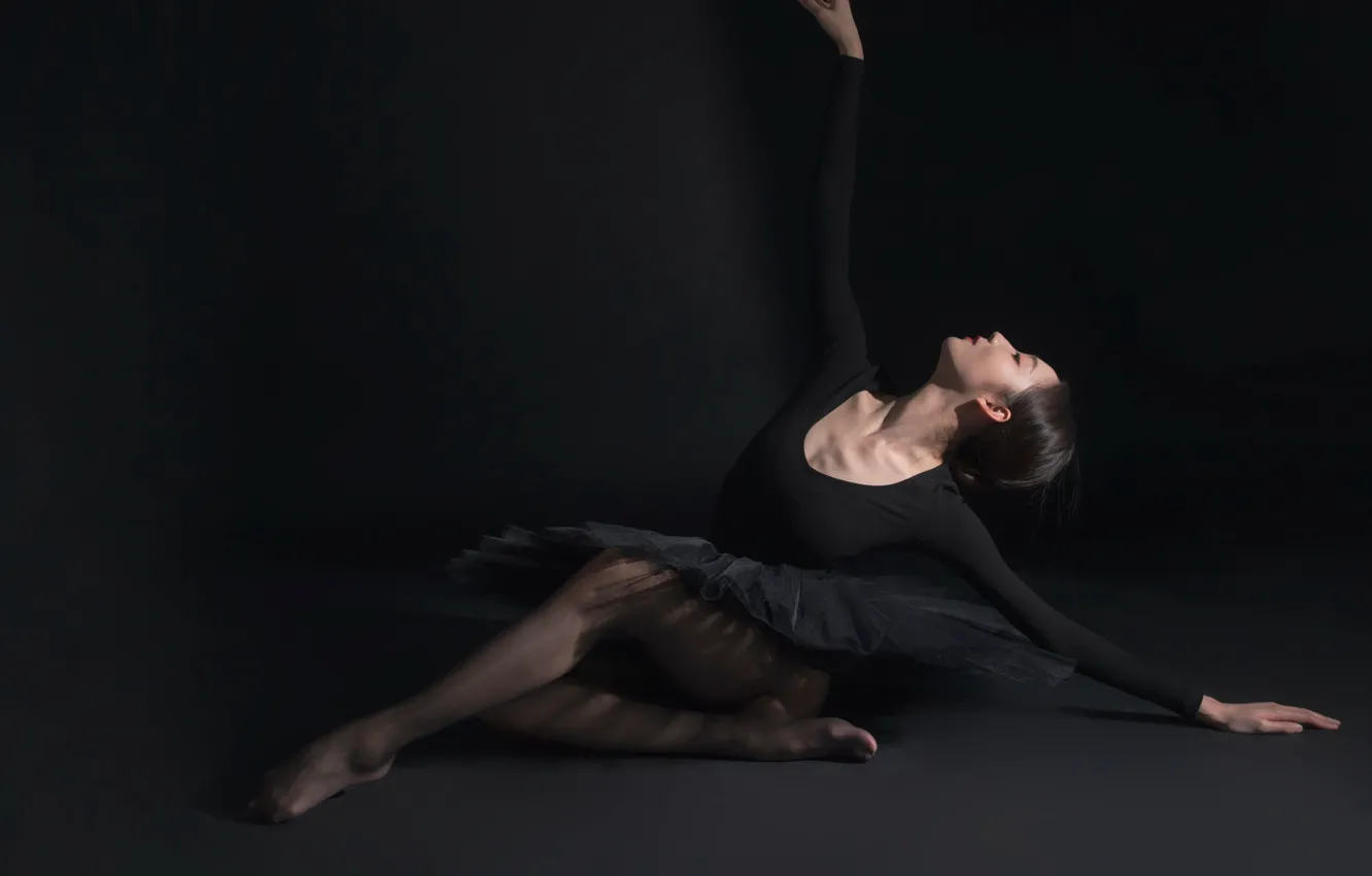 Photo wallpaper the dark background, grace, Asian, ballerina, gesture, in black