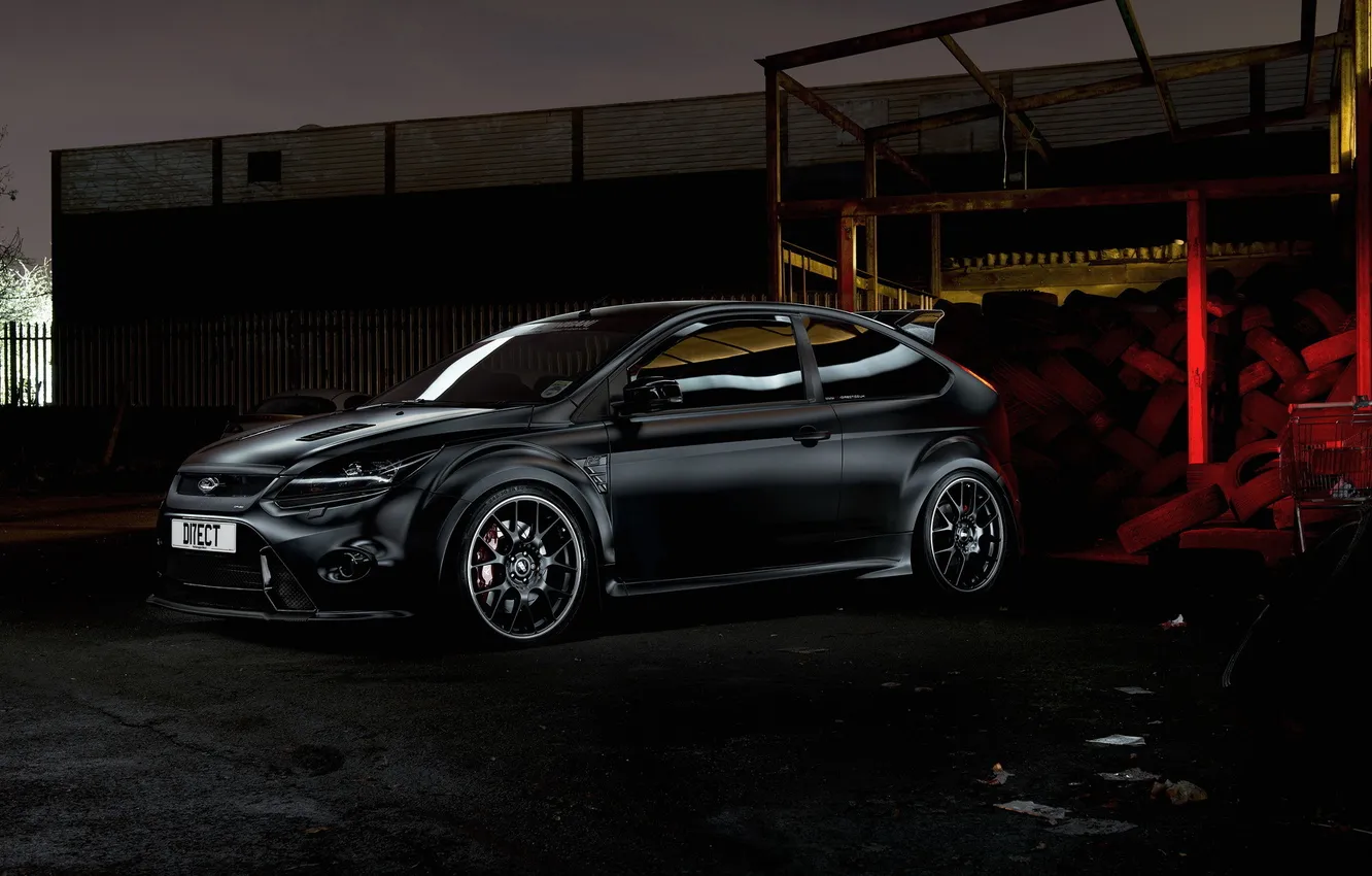 Photo wallpaper Ford, Focus, black, 500, the front, Matte, bbs