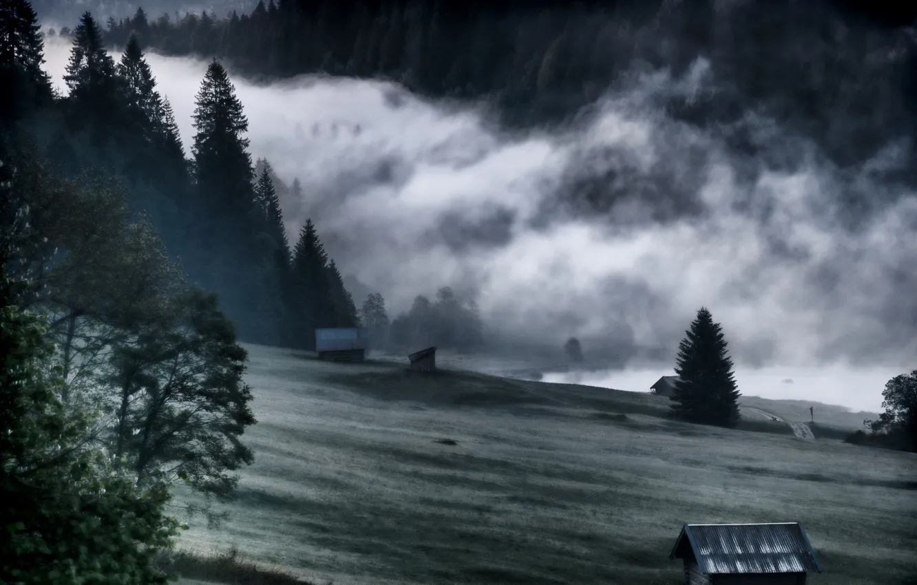 Photo wallpaper landscape, mountains, nature, fog, valley