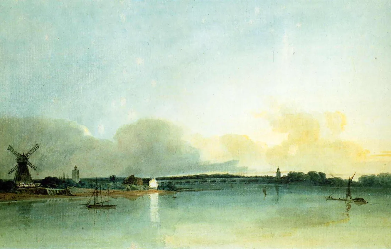 Photo wallpaper the sky, water, clouds, landscape, bridge, dawn, picture, morning