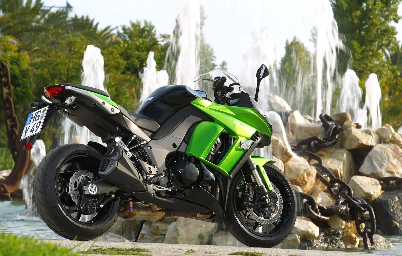 Photo wallpaper auto, Moto, fountain, back, Kawasaki