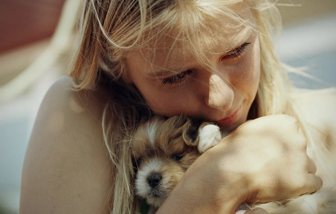 Photo wallpaper tenderness, Maria Sharapova, dog, care