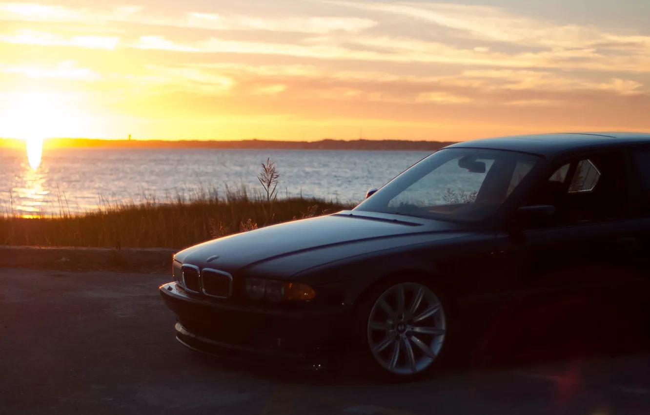 Photo wallpaper sunset, bmw, BMW, e38, 750il