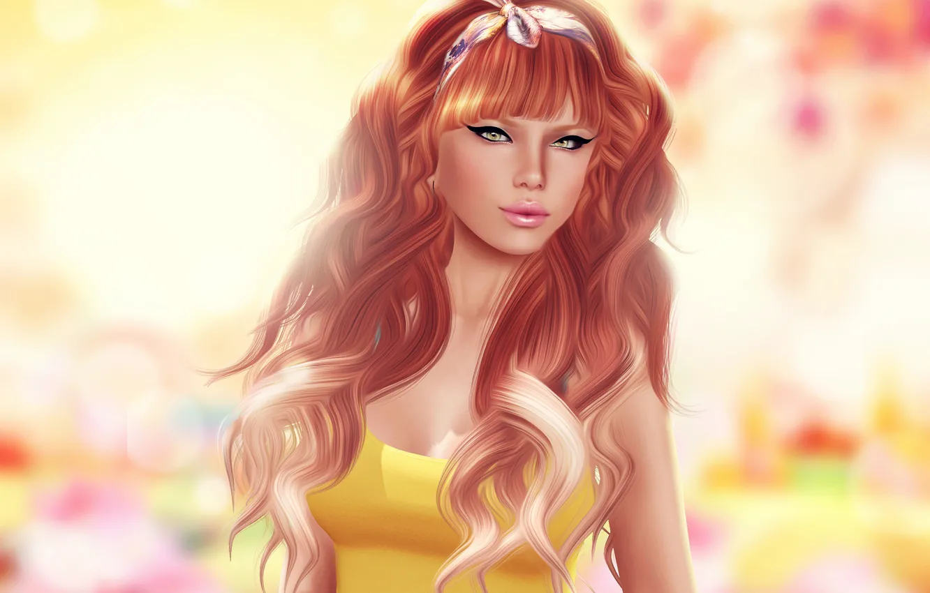 Photo wallpaper girl, face, rendering, background, hair, lips