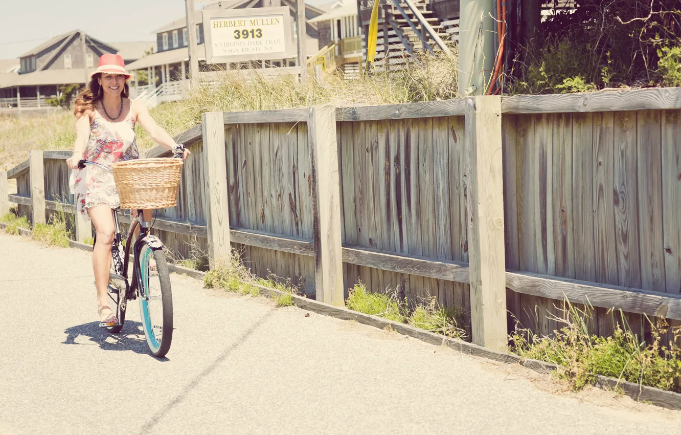 Photo wallpaper girl, bike, street