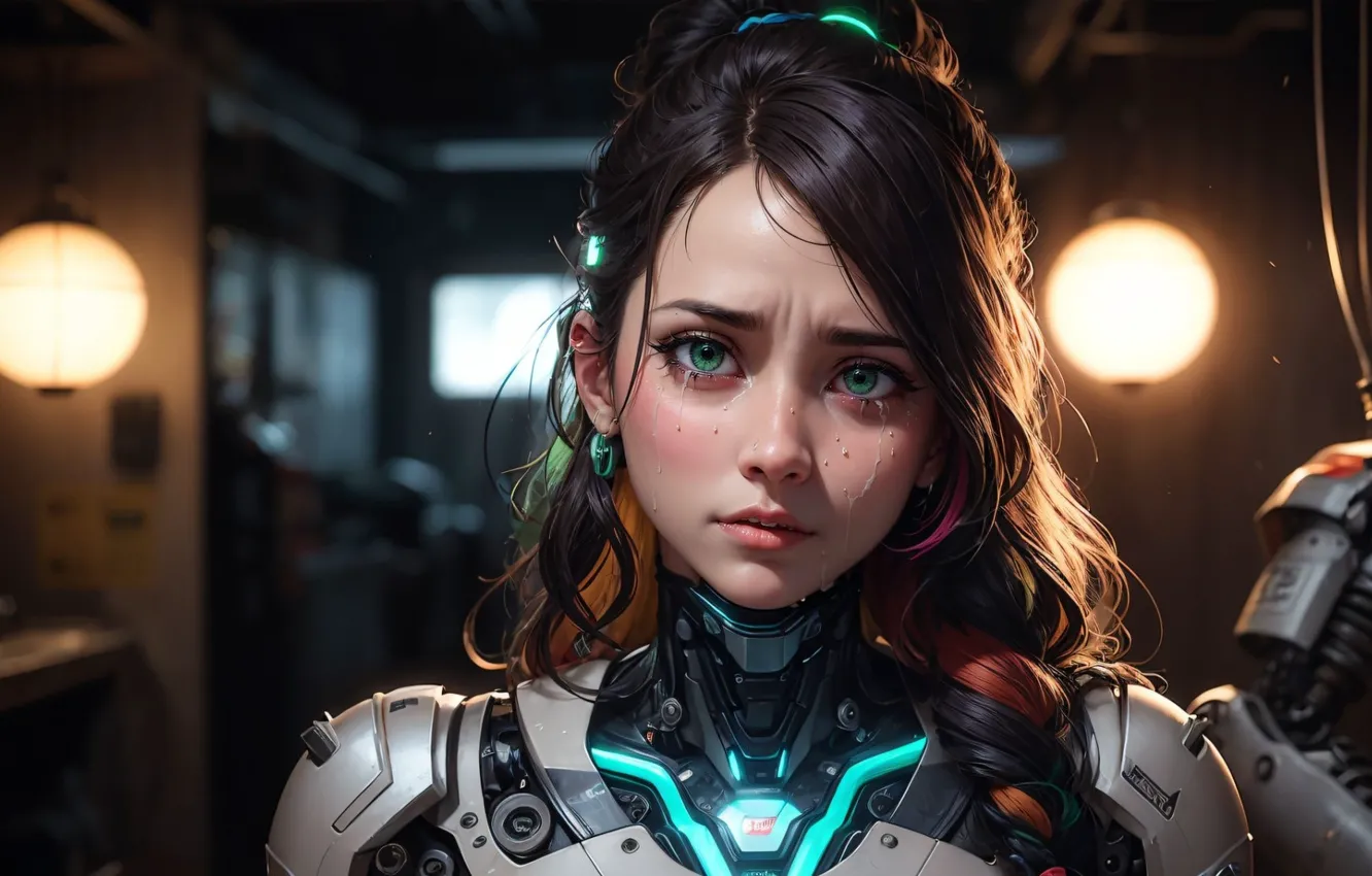 Photo wallpaper girls, people, drawings, Cyberpunk, neural network, Large format