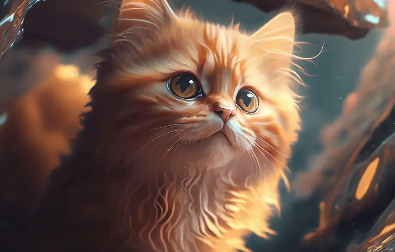 Photo wallpaper cat, cat, look, face, digital art, AI art, The Art of Artificial Intelligence, neural network