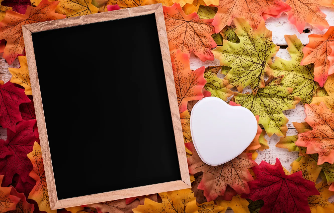 Photo wallpaper autumn, leaves, love, background, tree, heart, frame, love