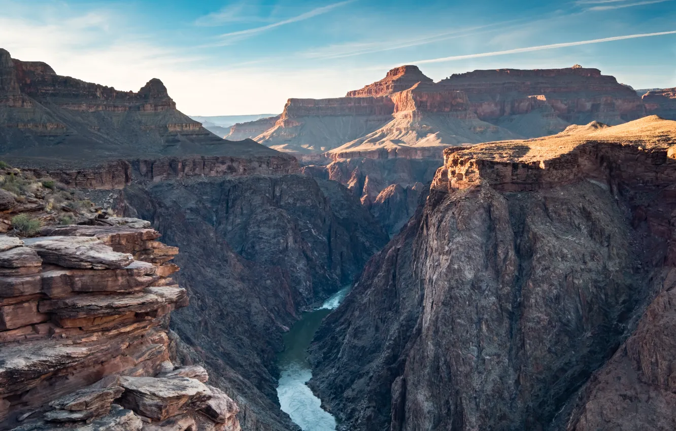 Photo wallpaper the sky, clouds, mountains, nature, river, rocks, USA, The Grand canyon