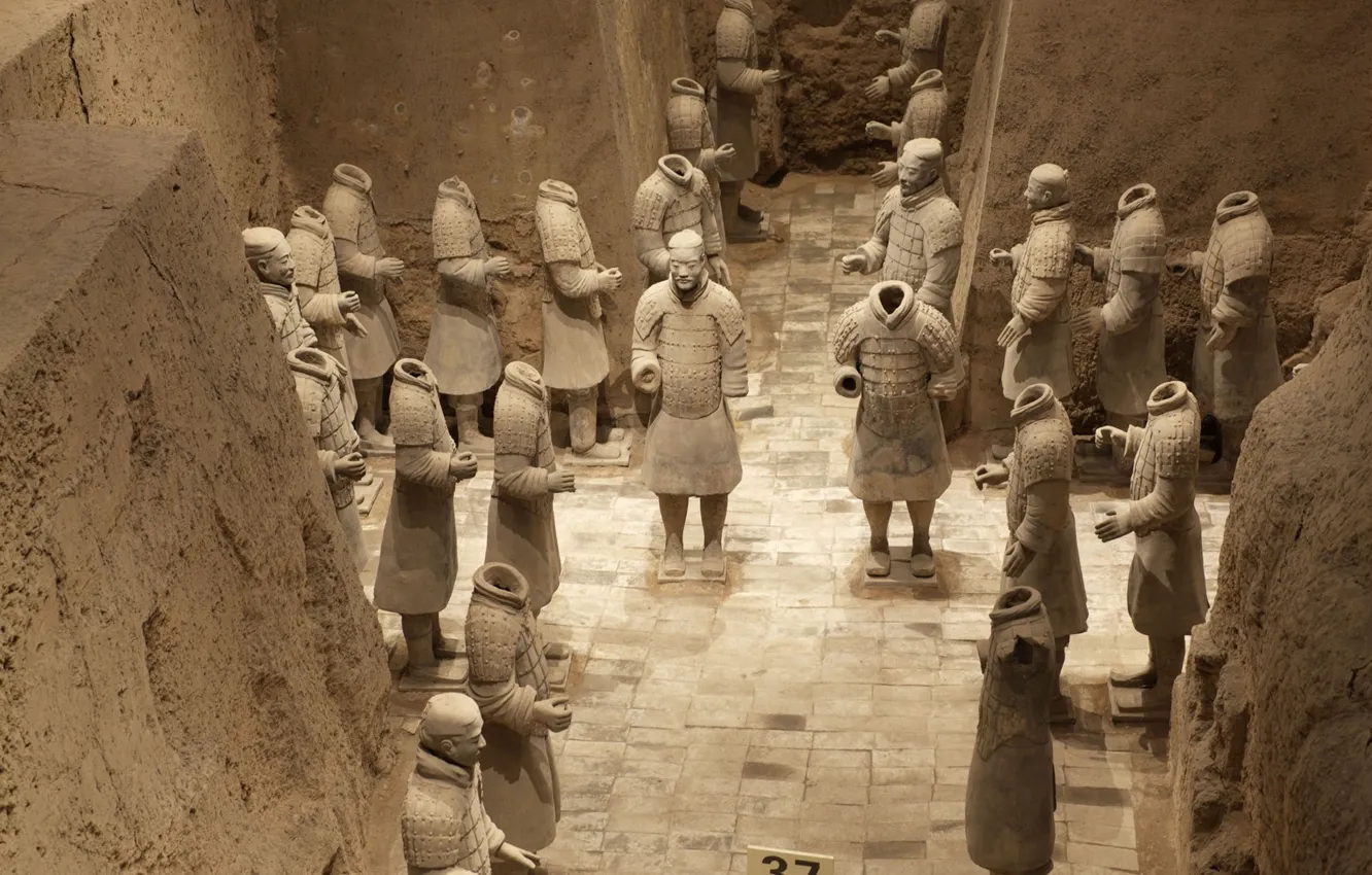 Photo wallpaper China, stone, people, crowd, army of stone, sculpture