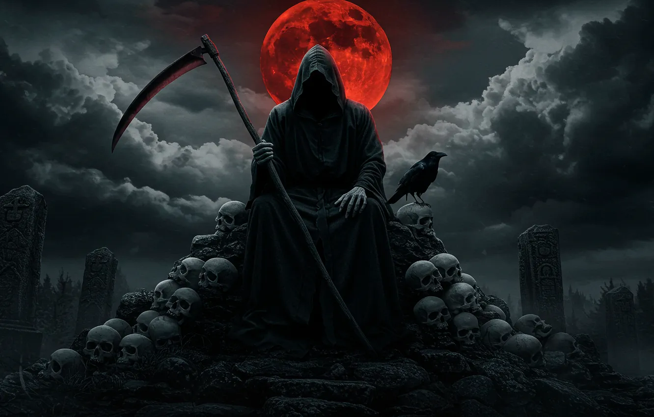 Photo wallpaper death, Wallpaper, the moon, art, wallpaper, braid, moon, Raven