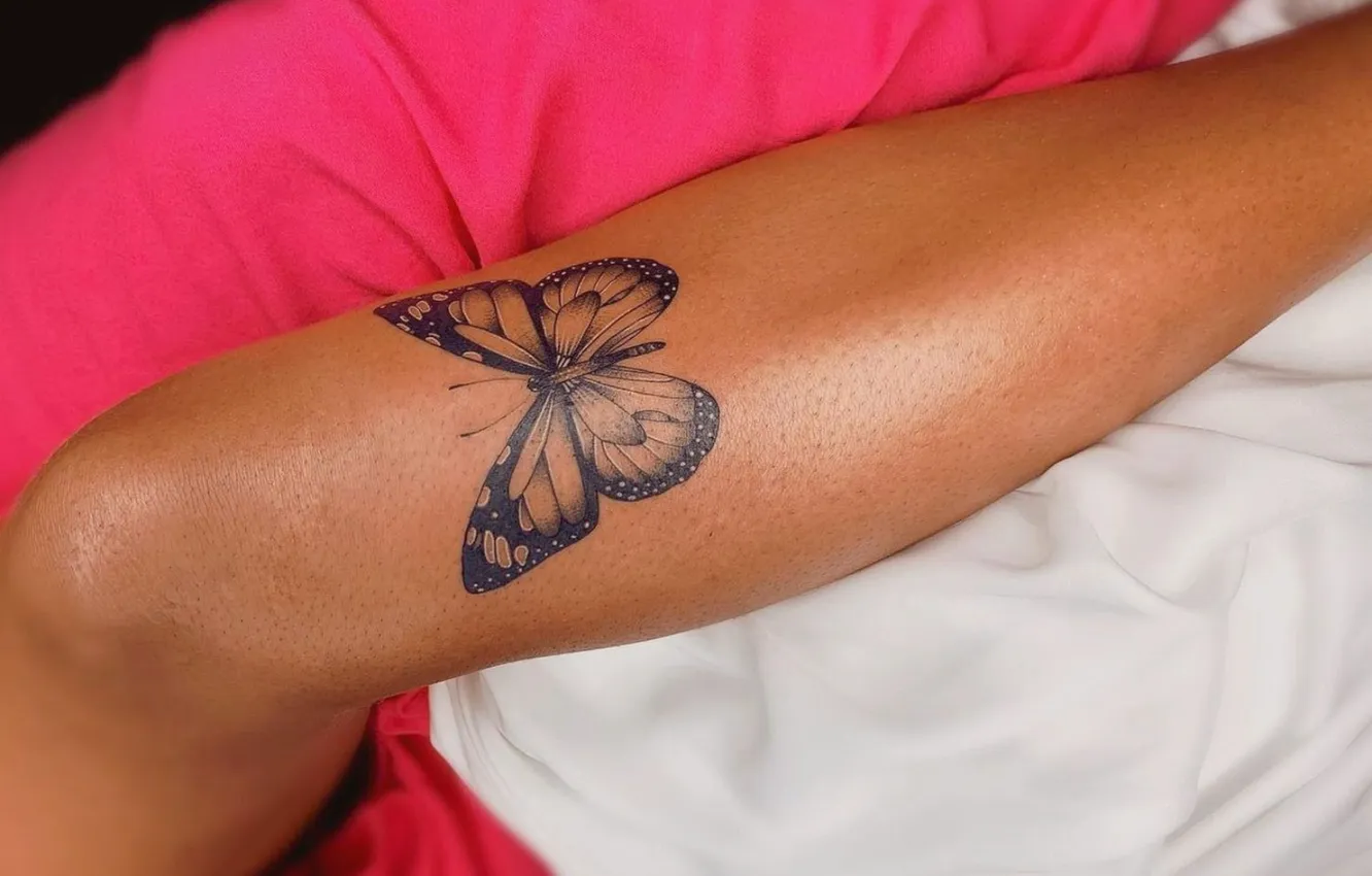 Photo wallpaper tan, beautiful, butterfly tattoo