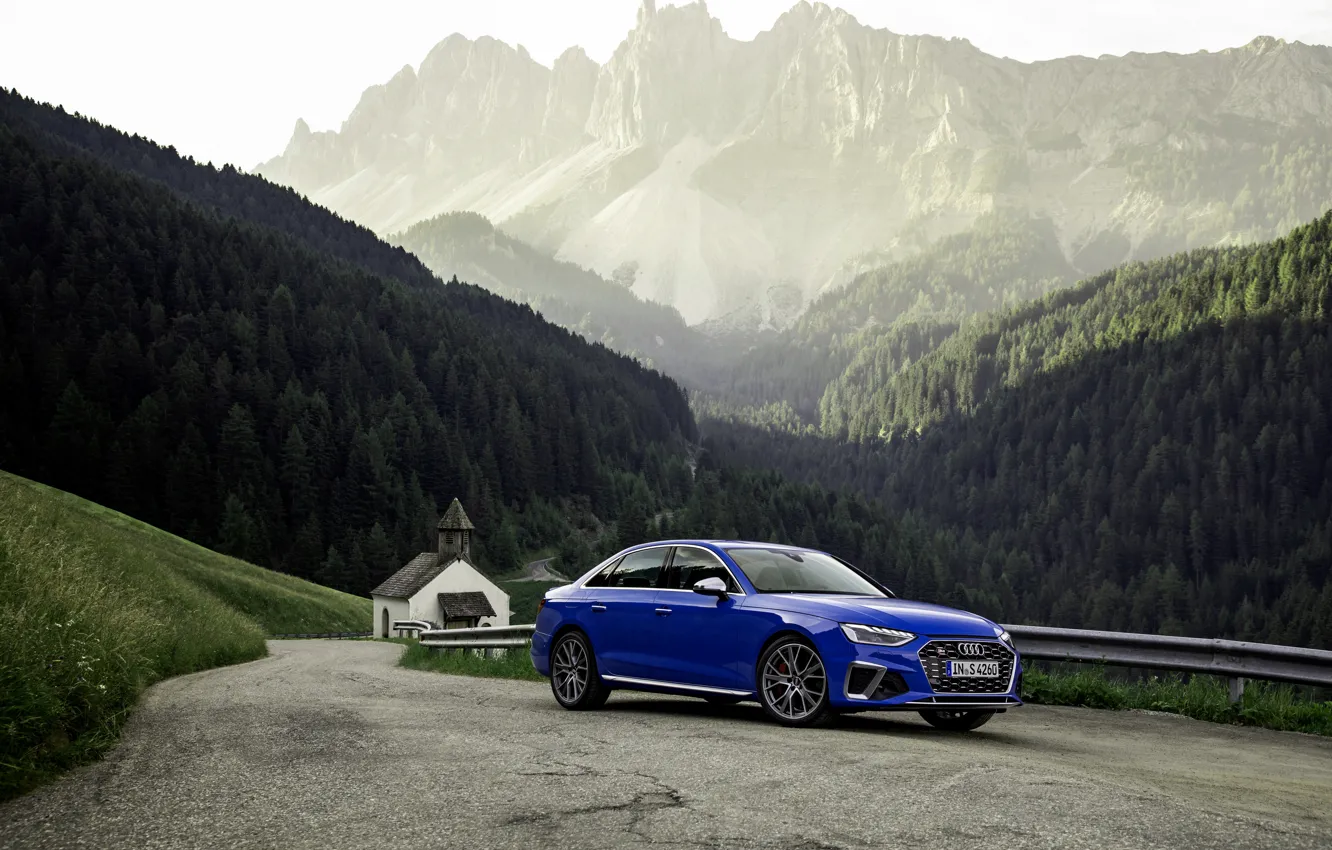 Photo wallpaper blue, Audi, sedan, Audi A4, on the road, Audi S4, 2019