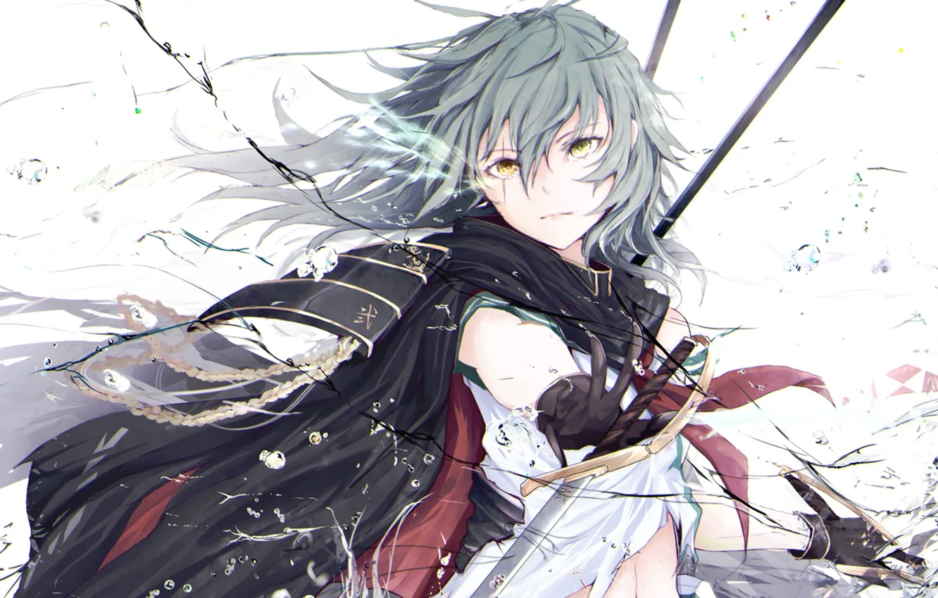 Photo wallpaper girl, bubbles, sword, form, scar