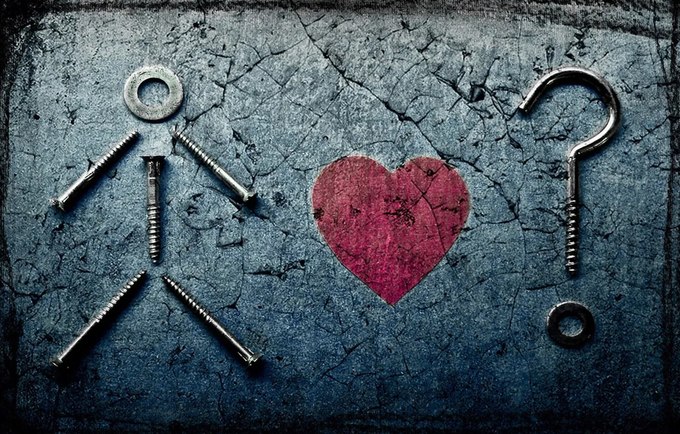Photo wallpaper wall, heart, question, screws