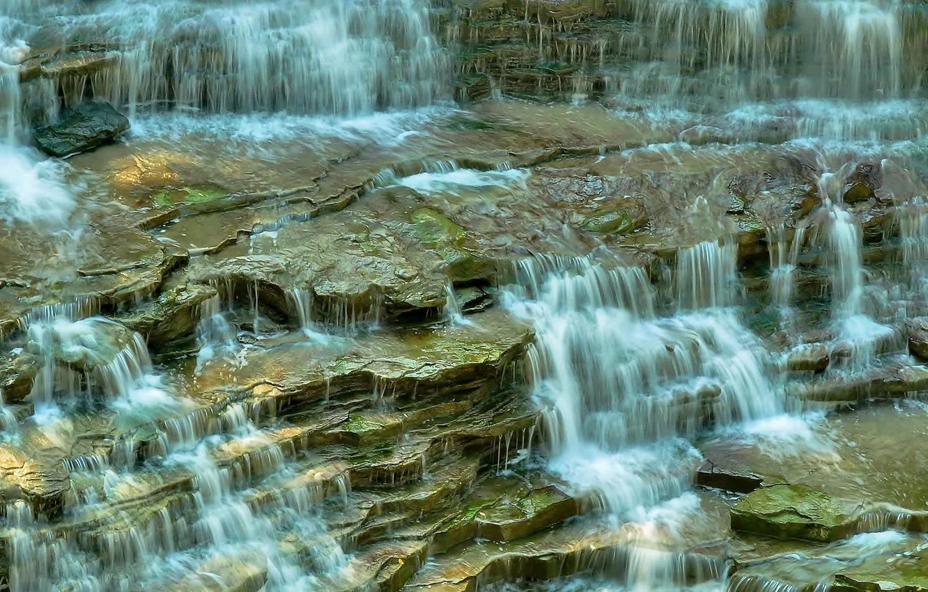 Photo wallpaper rocks, waterfall, stream, cascade