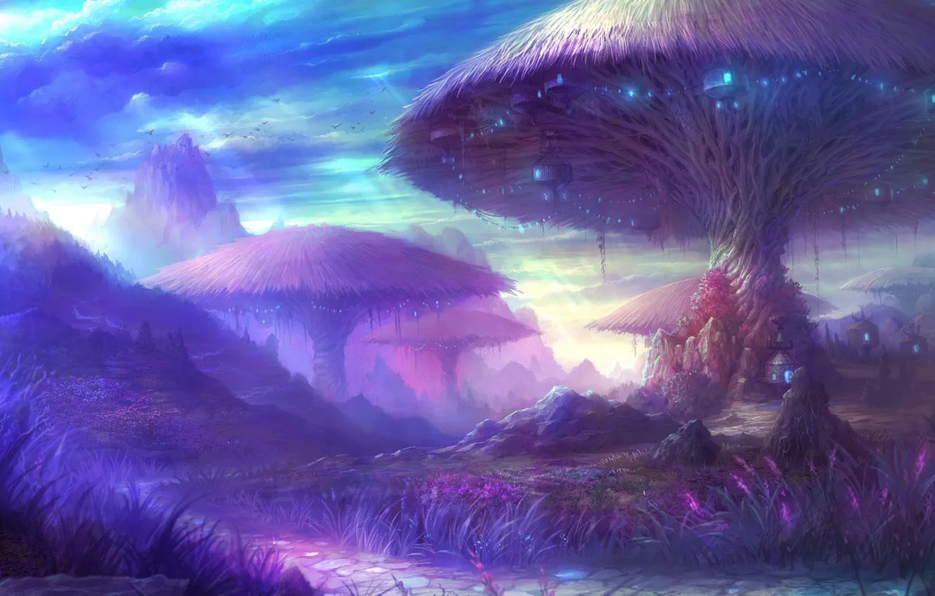 Photo wallpaper lights, neon, lights, house, Aion, harmony, Neon, houses