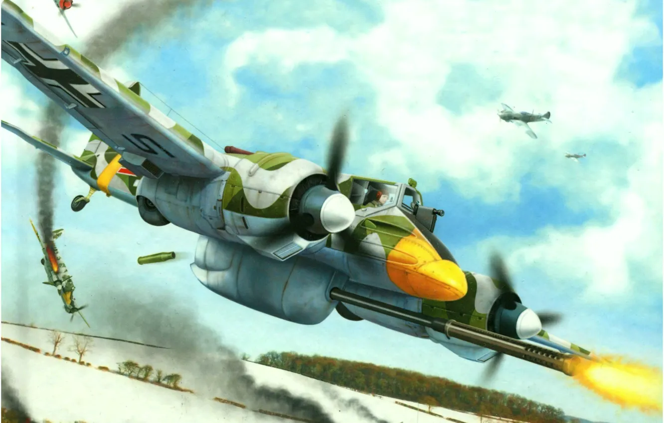 Photo wallpaper war, art, painting, ww2, german aircraft, hs 129